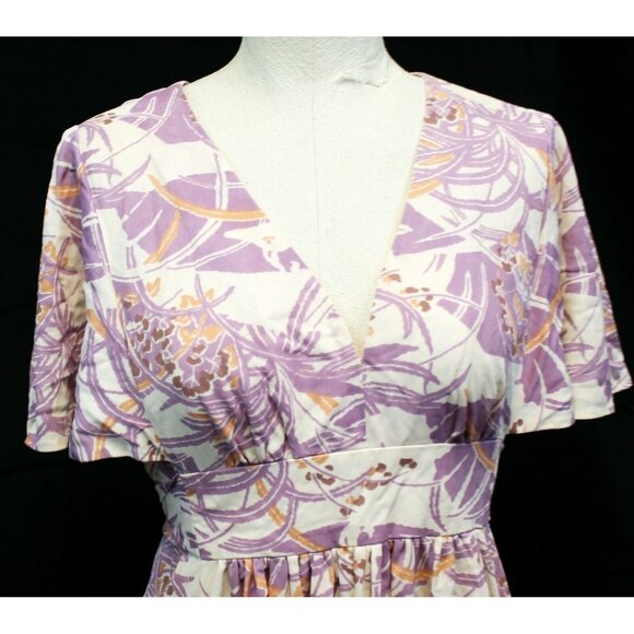 VTG 1970s Womens Maxi Dress Handmade Polyester Purple White Empire Waist - Picture 2 of 7